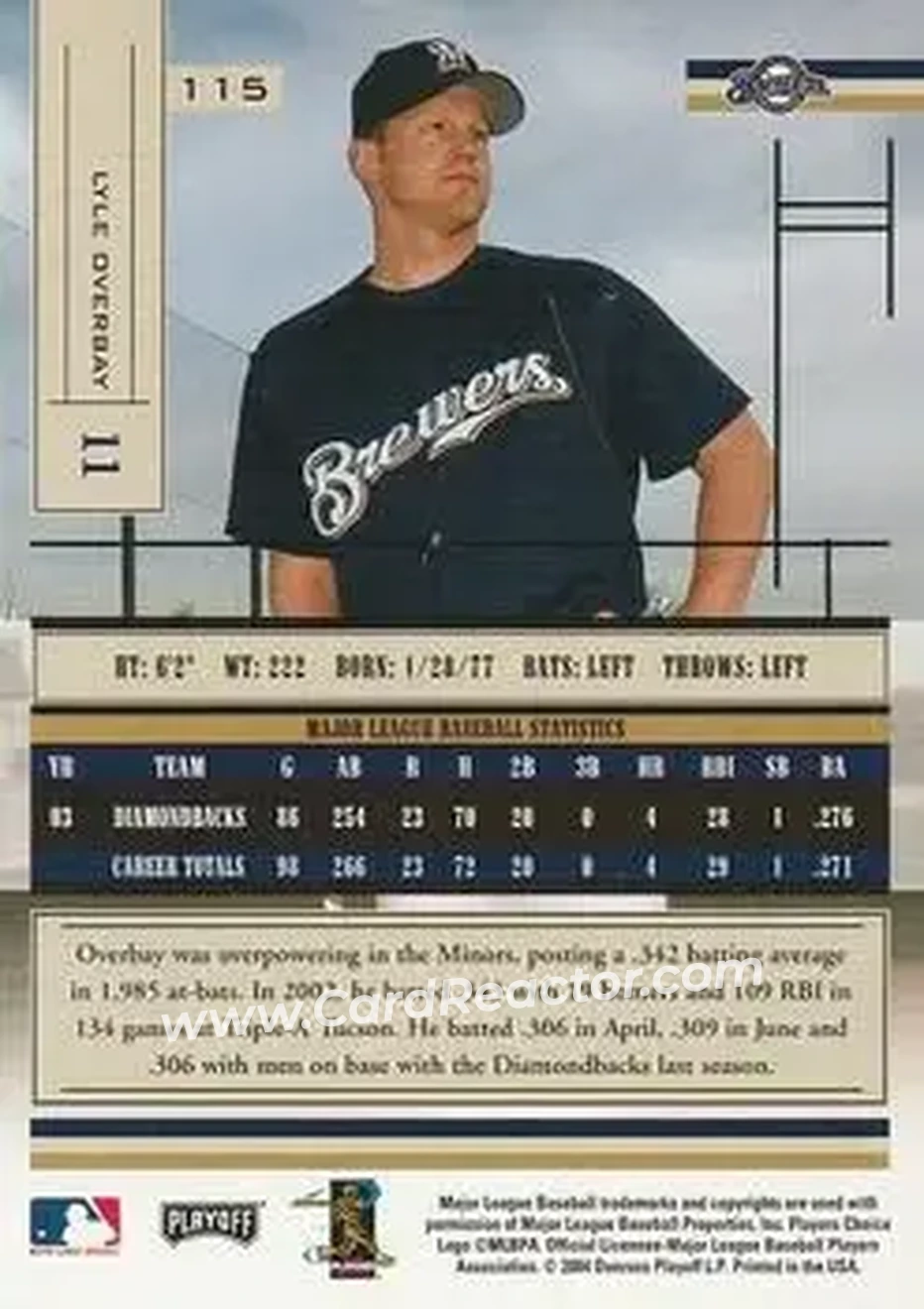 2004 Playoff Absolute Memorabilia - Retail #115 - Lyle Overbay - Milwaukee Brewers - Back
