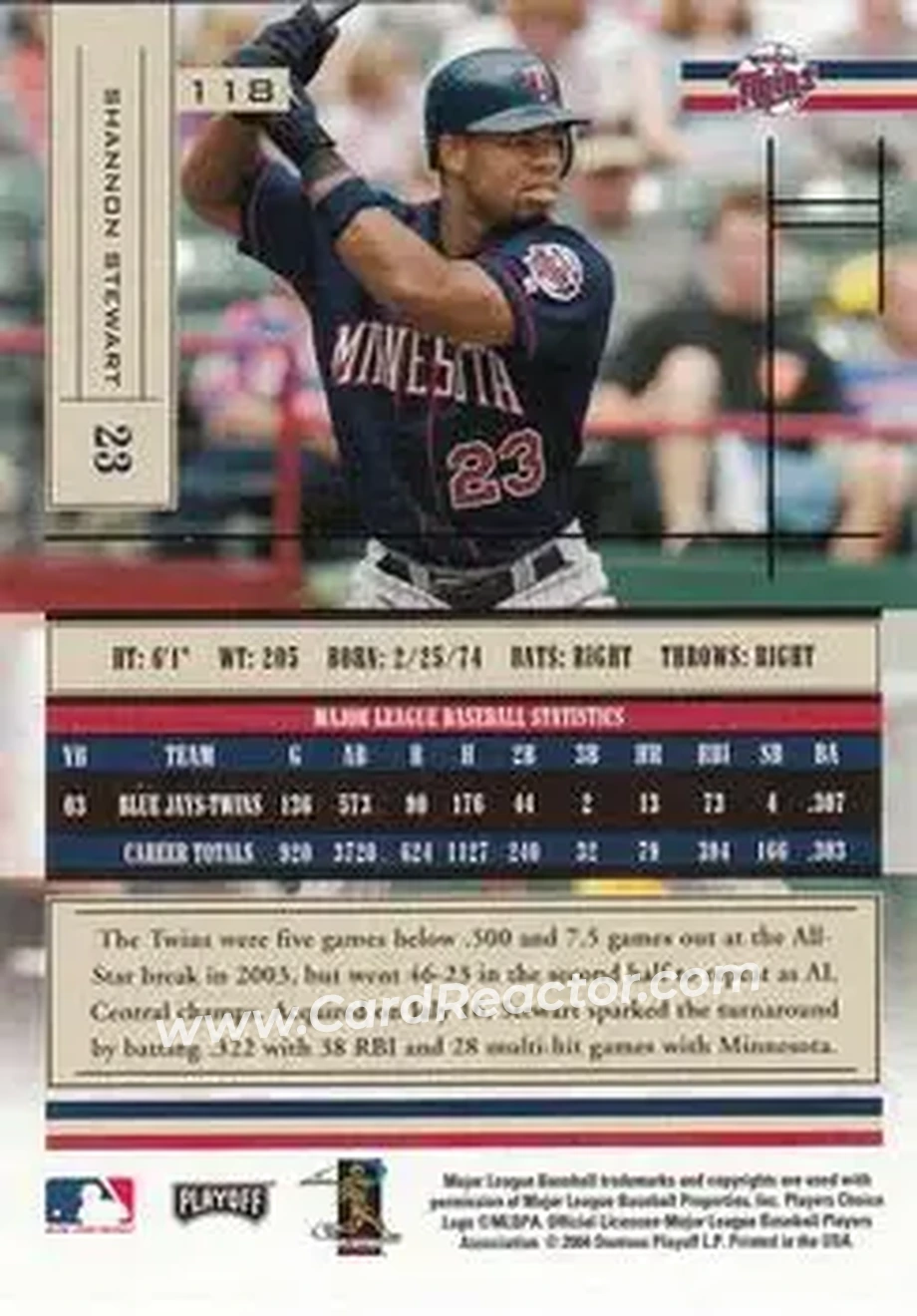 2004 Playoff Absolute Memorabilia - Retail #118 - Shannon Stewart - Minnesota Twins - Back
