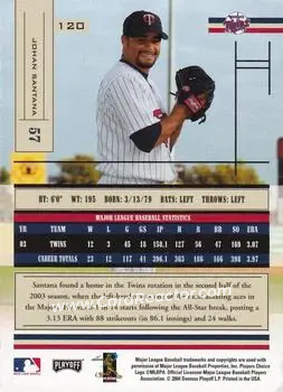 2004 Playoff Absolute Memorabilia - Retail #120 - Johan Santana - Minnesota Twins - Back