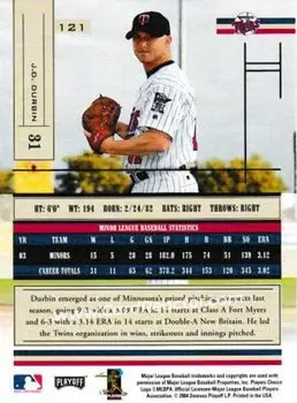 2004 Playoff Absolute Memorabilia - Retail #121 - J.D. Durbin - Minnesota Twins - Back