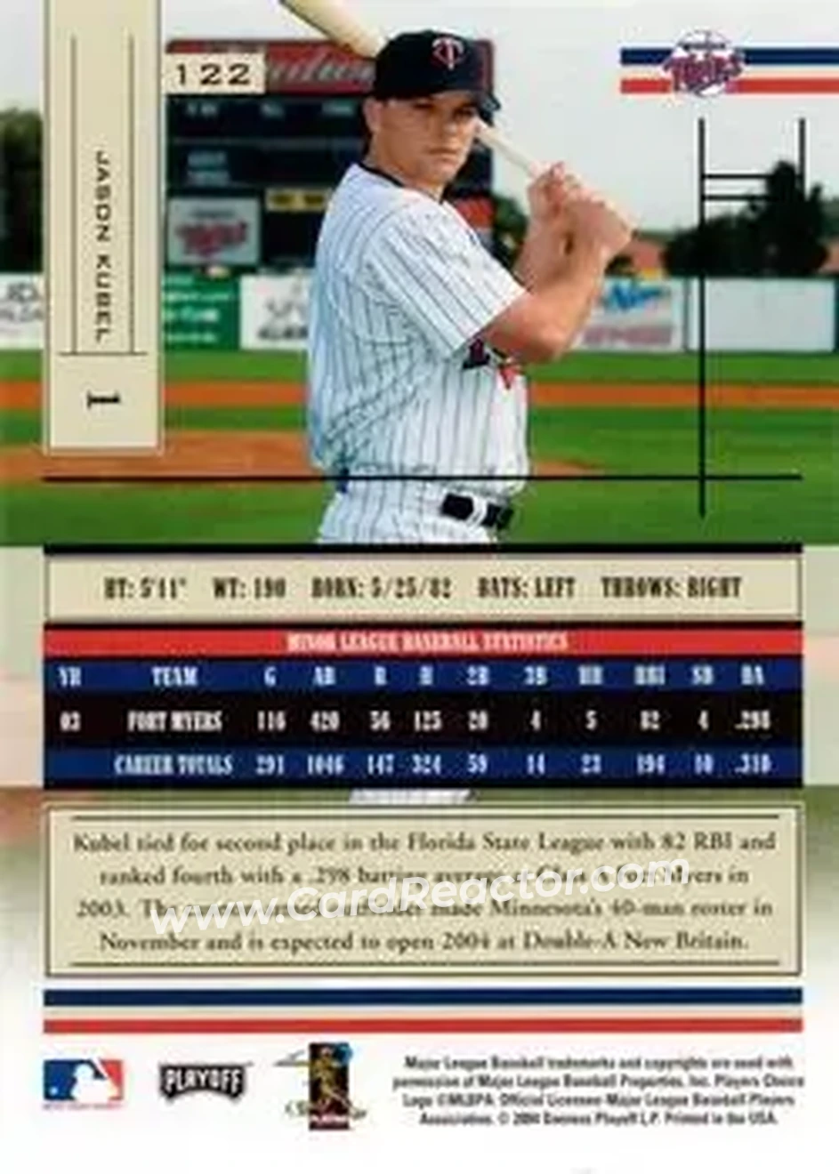 2004 Playoff Absolute Memorabilia - Retail #122 - Jason Kubel - Minnesota Twins - Back