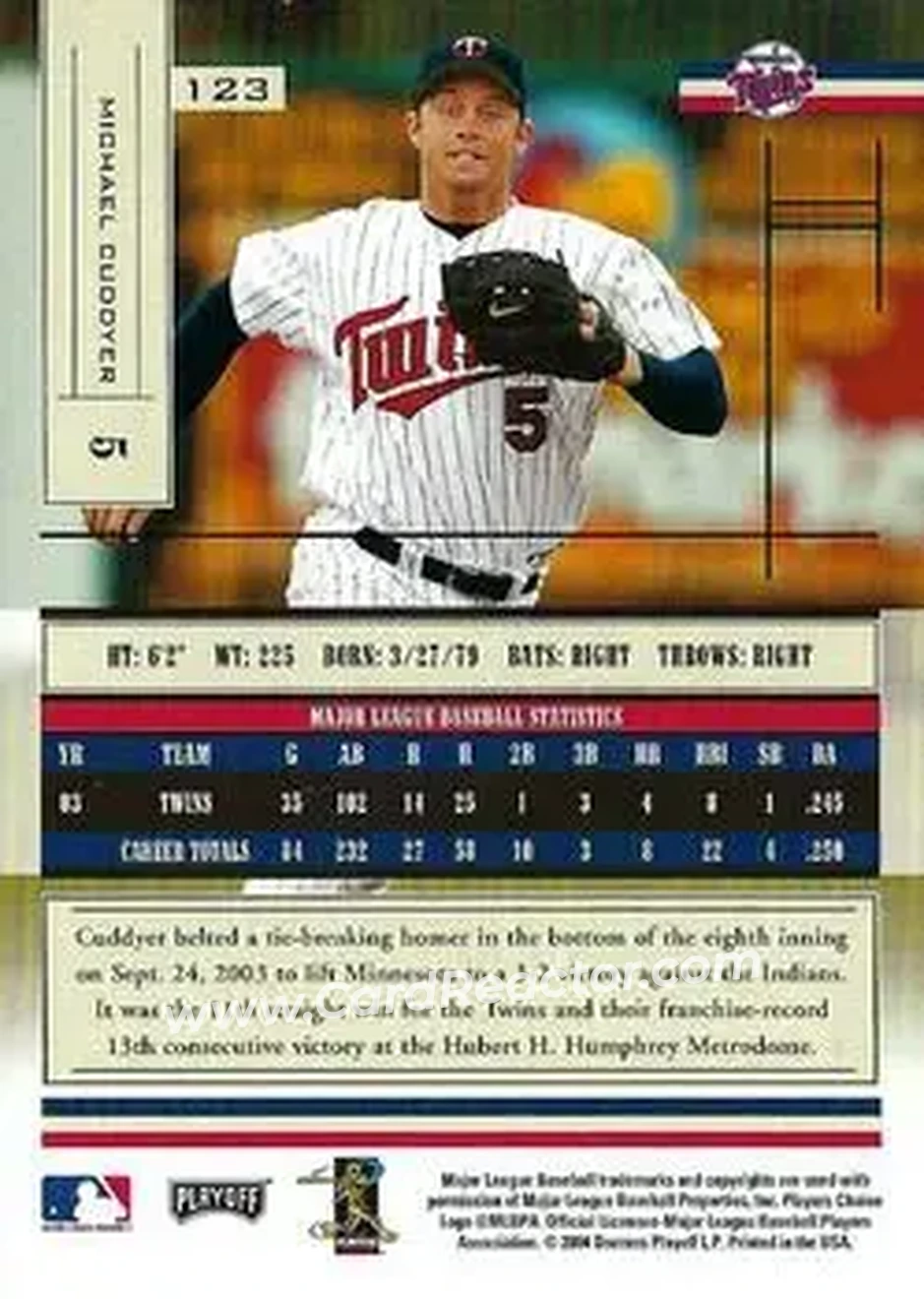 2004 Playoff Absolute Memorabilia - Retail #123 - Michael Cuddyer - Minnesota Twins - Back