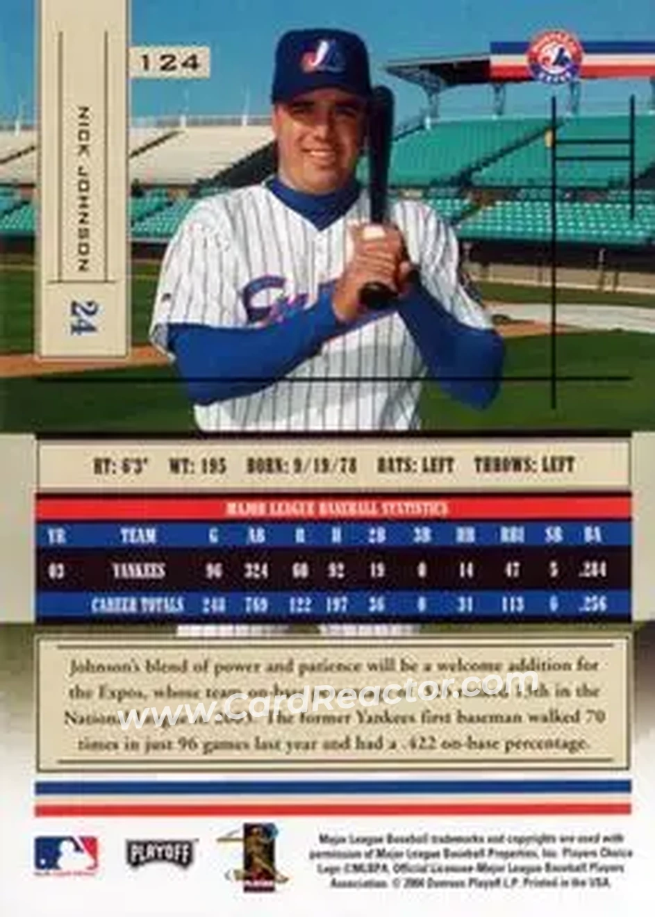 2004 Playoff Absolute Memorabilia - Retail #124 - Nick Johnson - Montreal Expos - Back