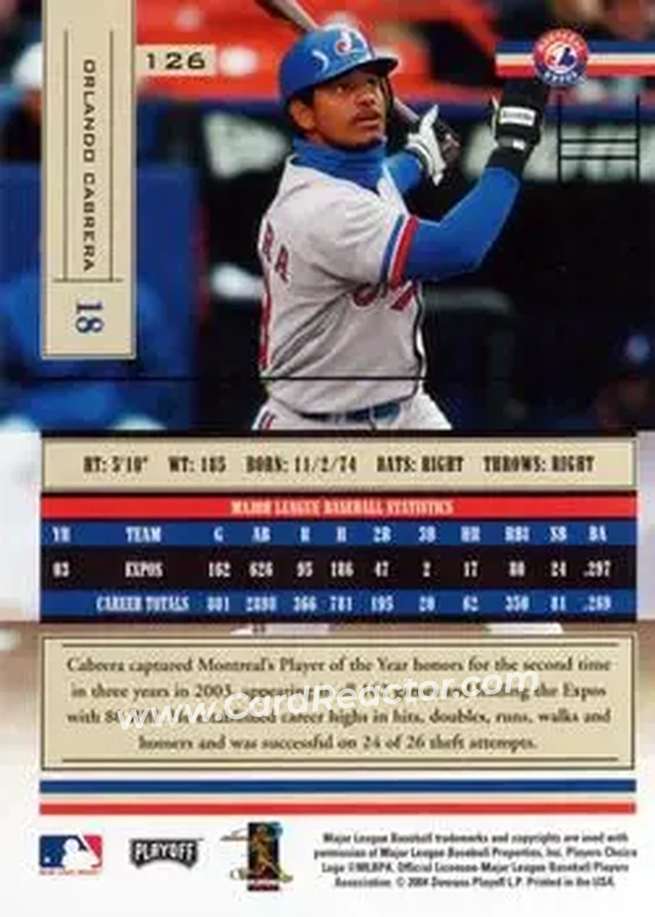 2004 Playoff Absolute Memorabilia - Retail #126 - Orlando Cabrera - Montreal Expos - Back