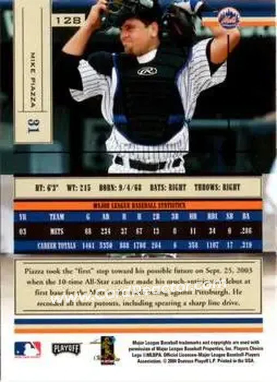 2004 Playoff Absolute Memorabilia - Retail #128 - Mike Piazza - New York Mets - Back