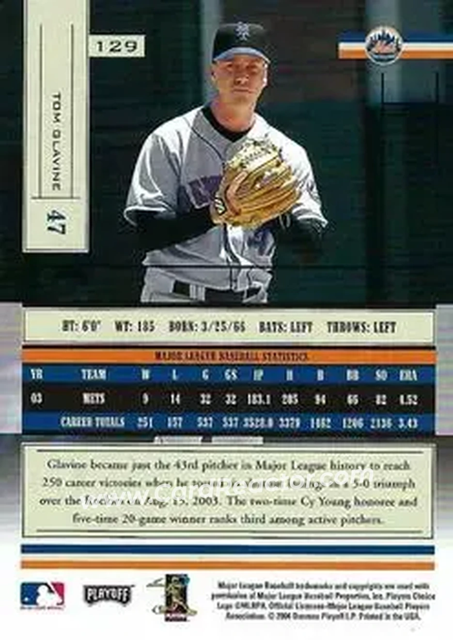 2004 Playoff Absolute Memorabilia - Retail #129 - Tom Glavine - New York Mets - Back