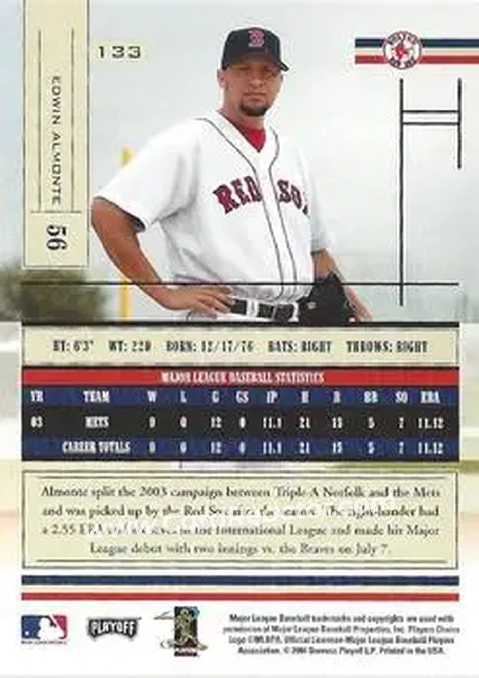 2004 Playoff Absolute Memorabilia - Retail #133 - Edwin Almonte - Boston Red Sox - Back 2004 Playoff Absolute Memorabilia - Retail #133 - Edwin Almonte - Boston Red Sox - Back