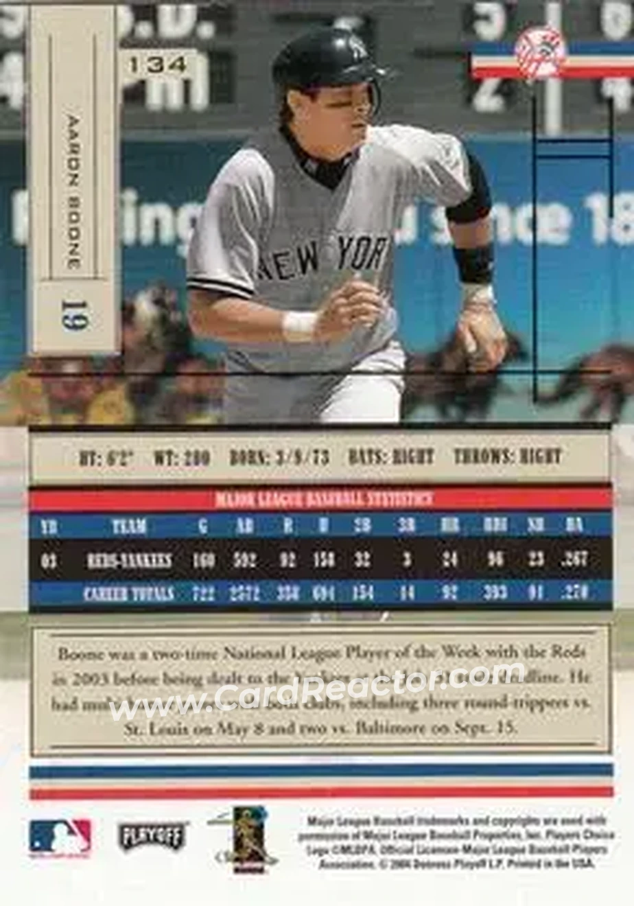 2004 Playoff Absolute Memorabilia - Retail #134 - Aaron Boone - New York Yankees - Back 2004 Playoff Absolute Memorabilia - Retail #134 - Aaron Boone - New York Yankees - Back