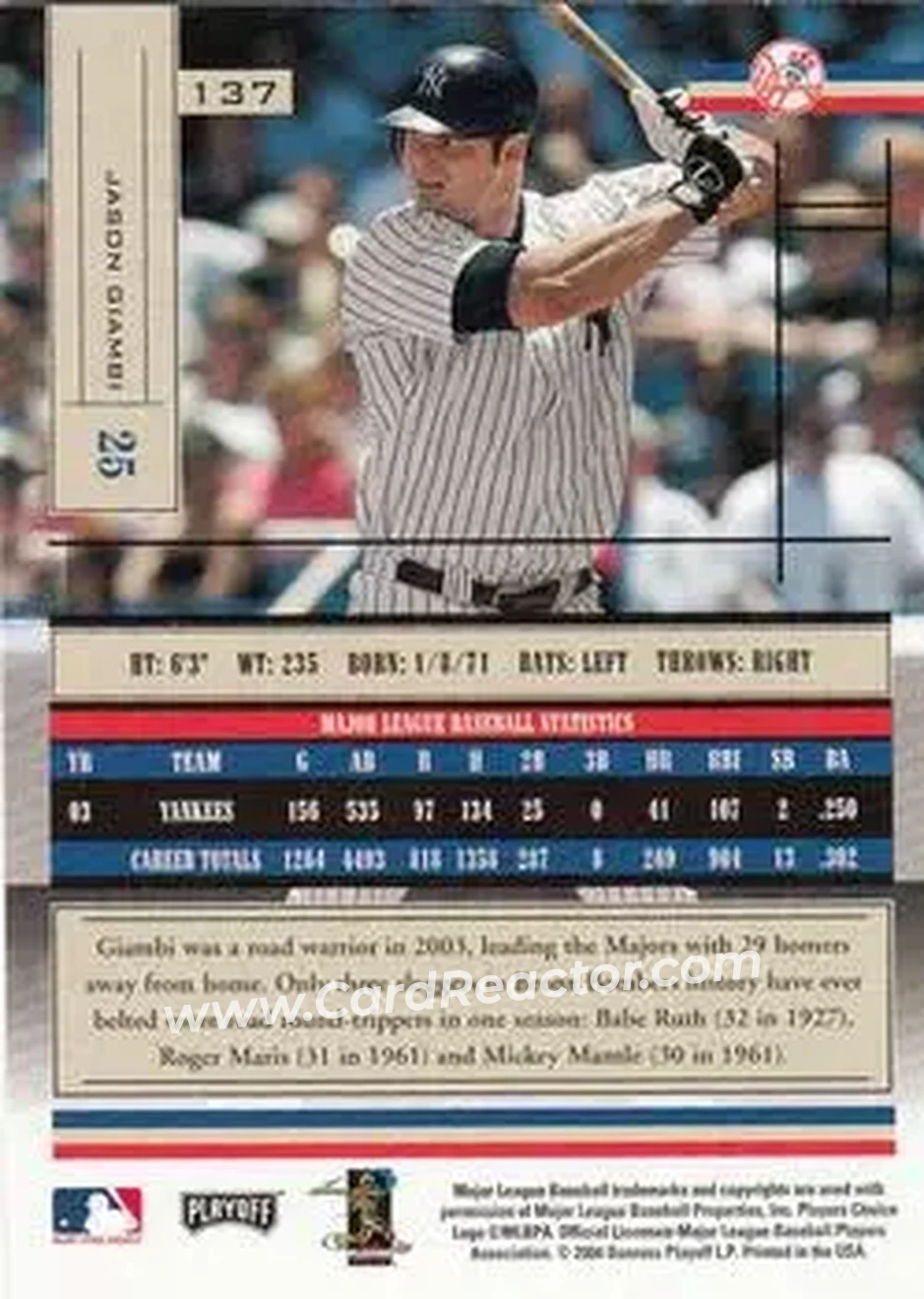 2004 Playoff Absolute Memorabilia - Retail #137 - Jason Giambi - New York Yankees - Back