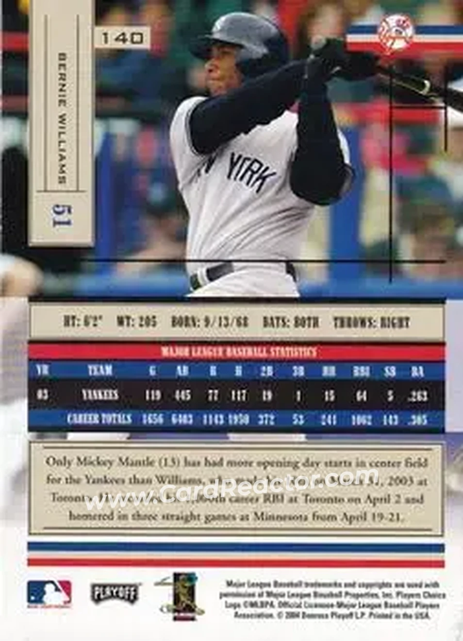 2004 Playoff Absolute Memorabilia - Retail #140 - Bernie Williams - New York Yankees - Back