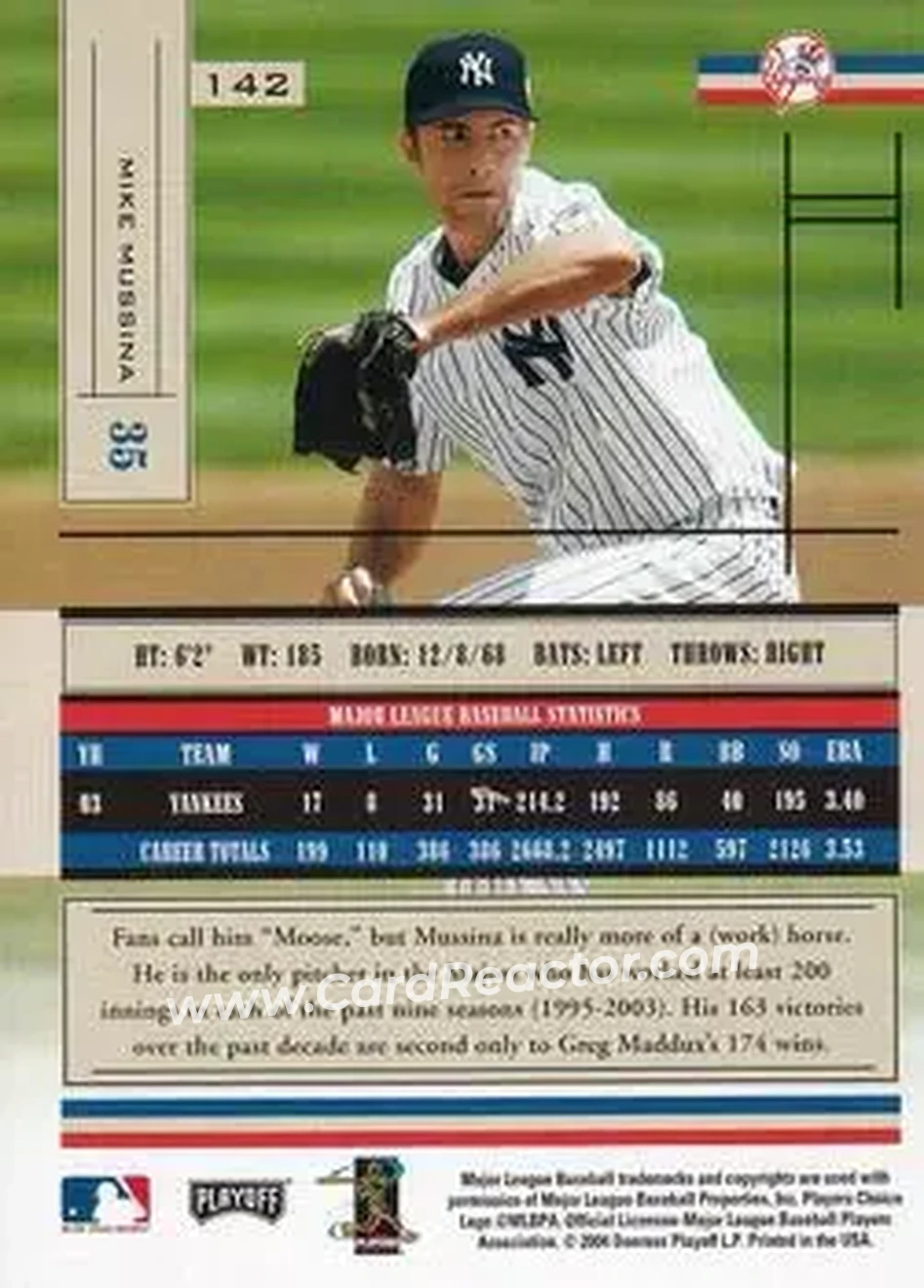 2004 Playoff Absolute Memorabilia - Retail #142 - Mike Mussina - New York Yankees - Back