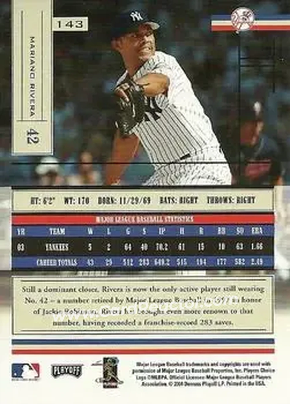 2004 Playoff Absolute Memorabilia - Retail #143 - Mariano Rivera - New York Yankees - Back 2004 Playoff Absolute Memorabilia - Retail #143 - Mariano Rivera - New York Yankees - Back