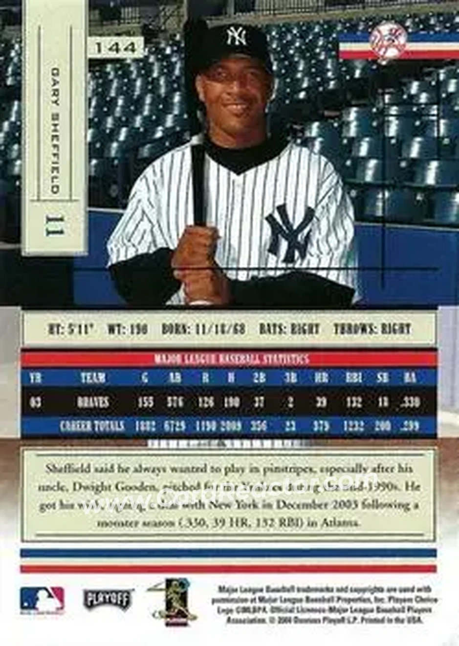 2004 Playoff Absolute Memorabilia - Retail #144 - Gary Sheffield - New York Yankees - Back