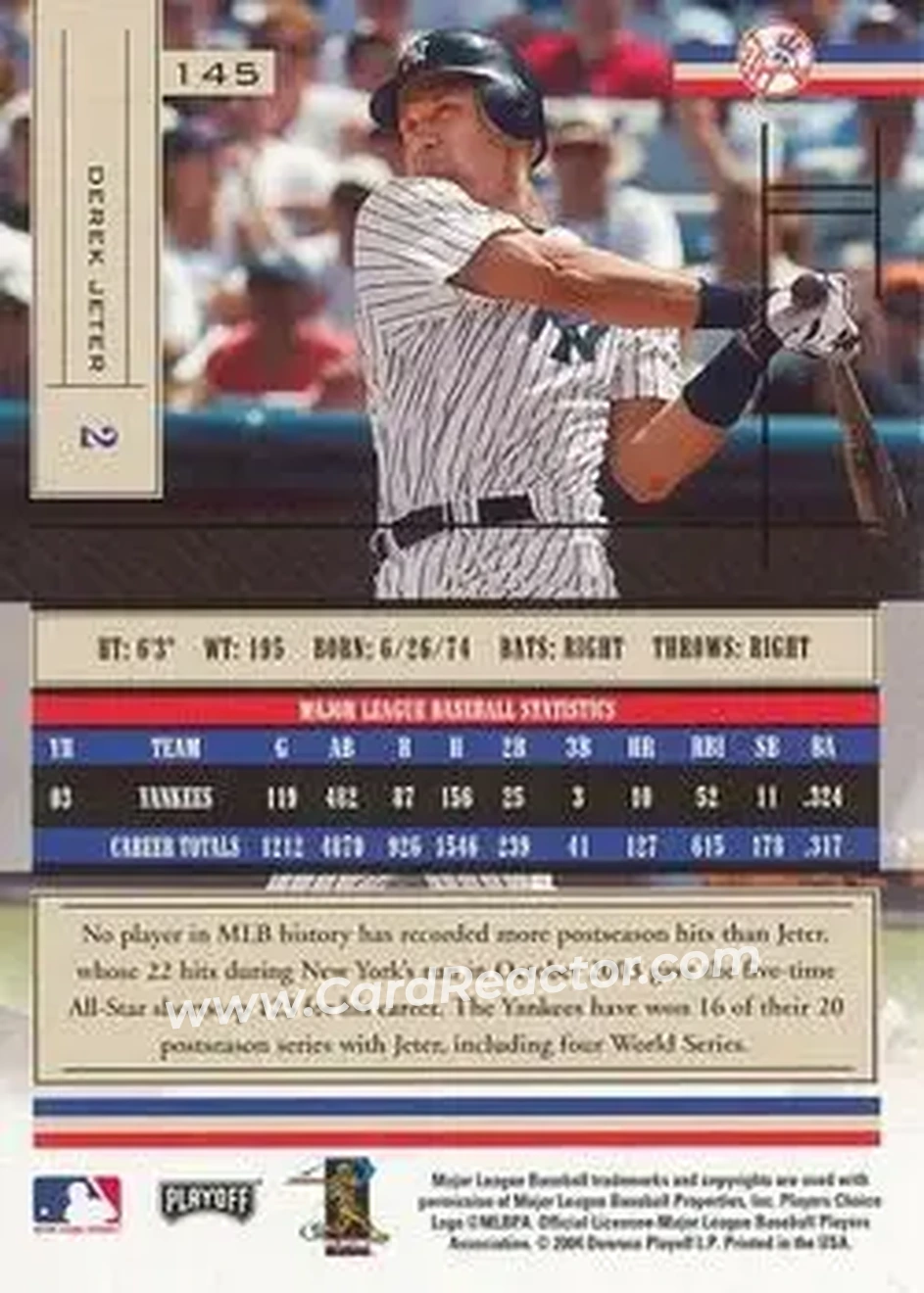 2004 Playoff Absolute Memorabilia - Retail #145 - Derek Jeter - New York Yankees - Back