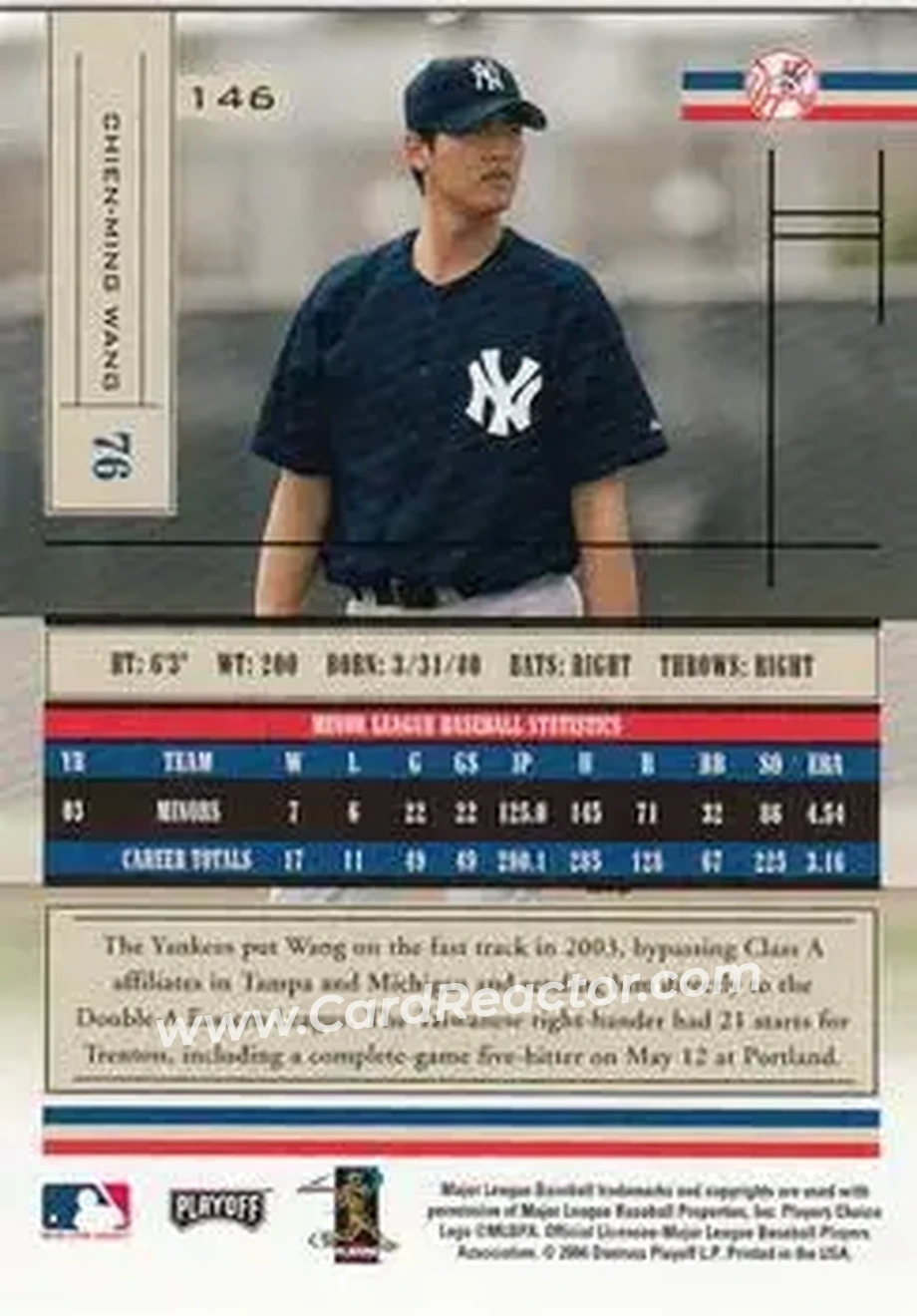 2004 Playoff Absolute Memorabilia - Retail #146 - Chien-Ming Wang - New York Yankees - Back