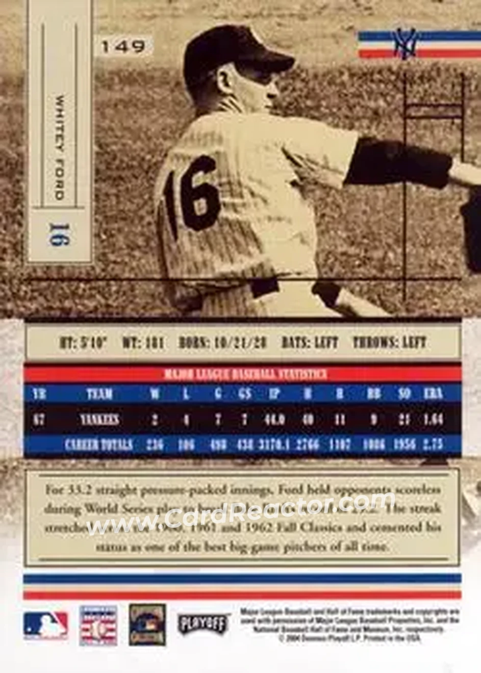 2004 Playoff Absolute Memorabilia - Retail #149 - Ed "Whitey" Ford - New York Yankees - Back