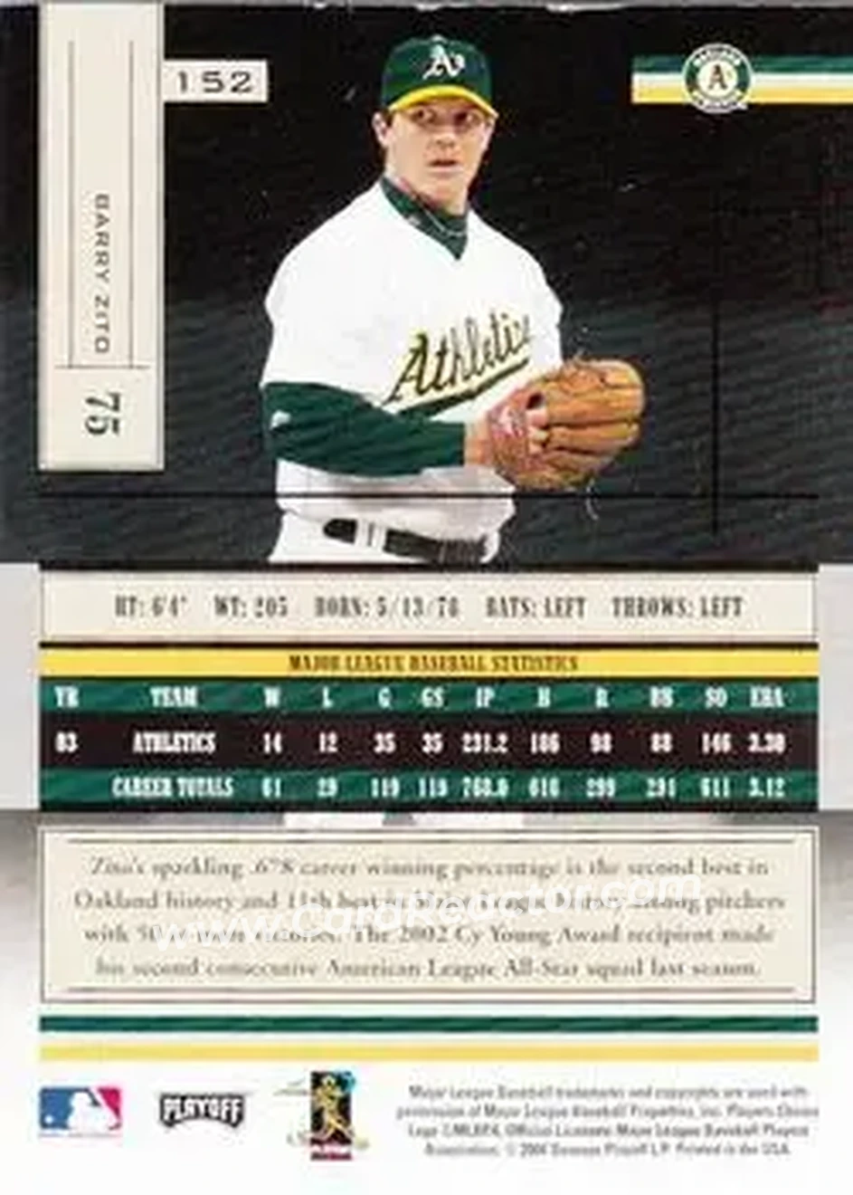 2004 Playoff Absolute Memorabilia - Retail #152 - Barry Zito - Oakland Athletics - Back