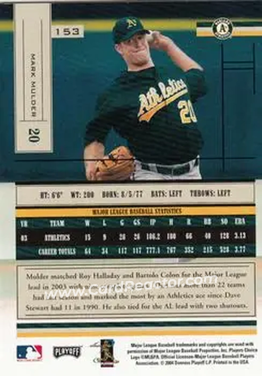 2004 Playoff Absolute Memorabilia - Retail #153 - Mark Mulder - Oakland Athletics - Back