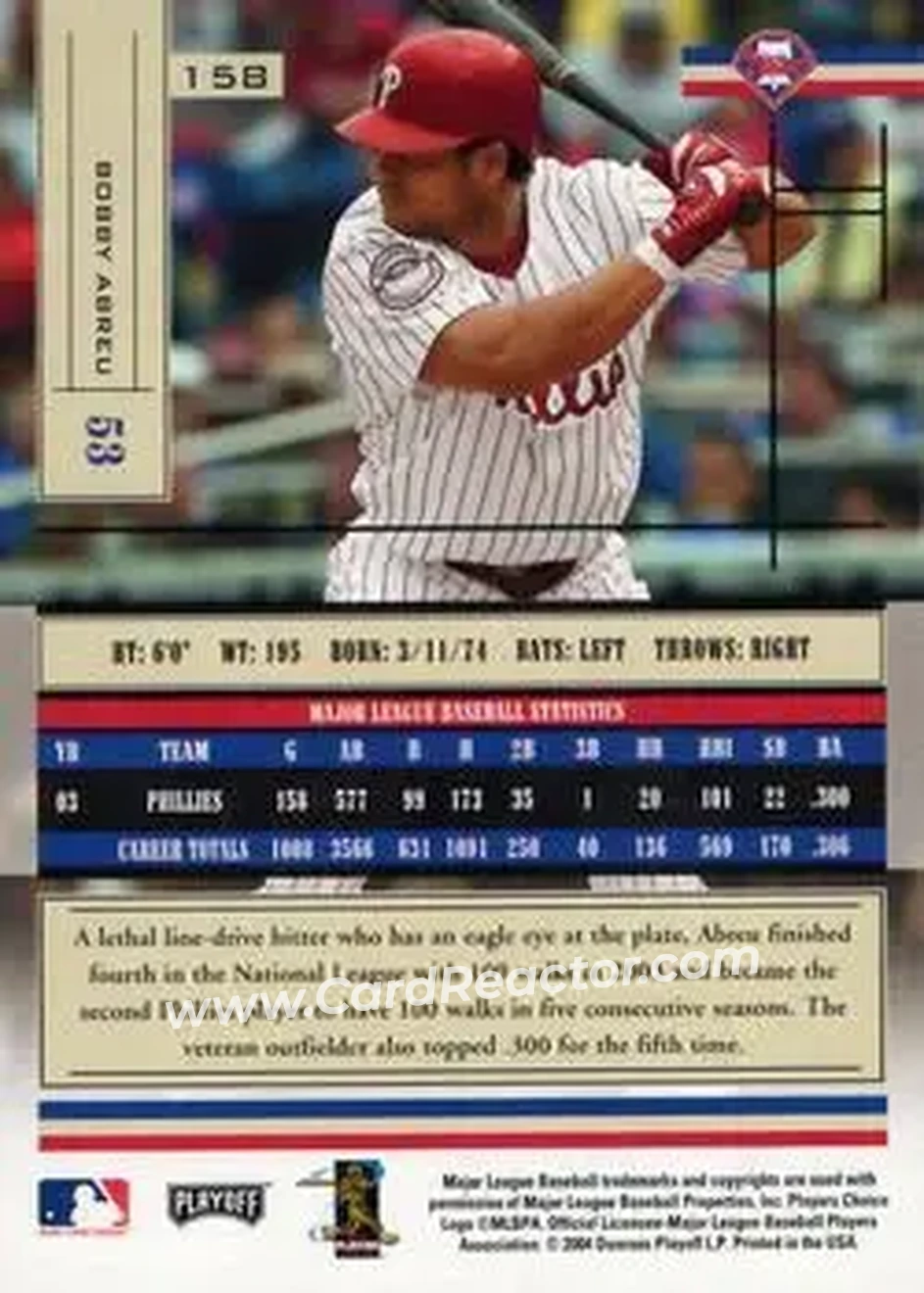 2004 Playoff Absolute Memorabilia - Retail #158 - Bob Abreu - Philadelphia Phillies - Back