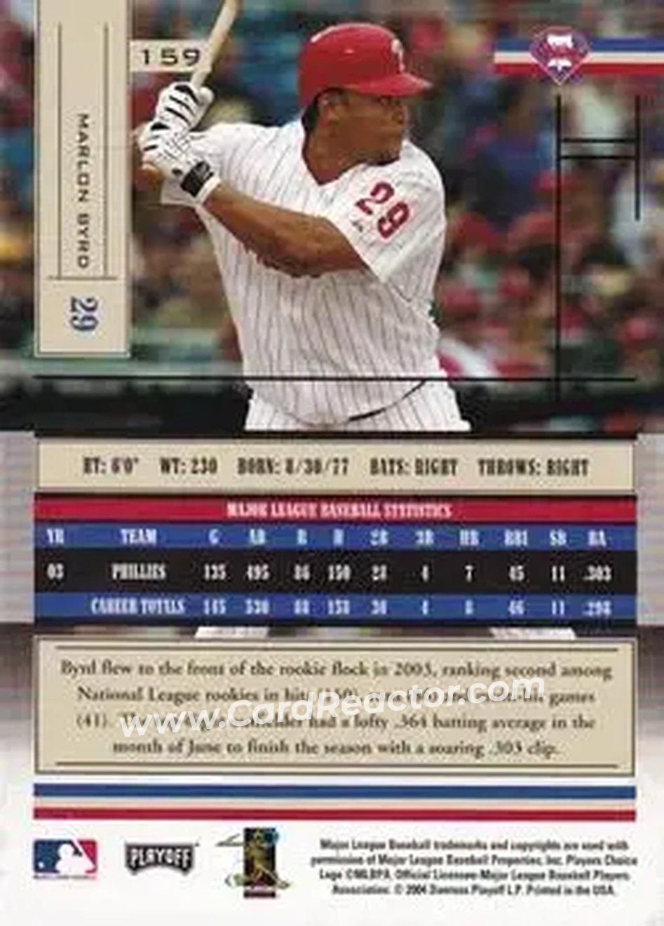 2004 Playoff Absolute Memorabilia - Retail #159 - Marlon Byrd - Philadelphia Phillies - Back