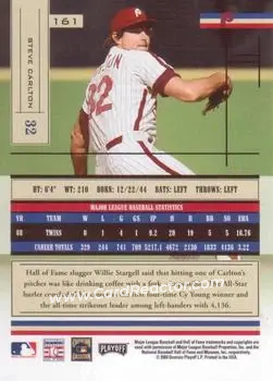 2004 Playoff Absolute Memorabilia - Retail #161 - Steve Carlton - Philadelphia Phillies - Back
