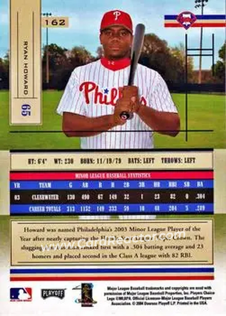 2004 Playoff Absolute Memorabilia - Retail #162 - Ryan Howard - Philadelphia Phillies - Back