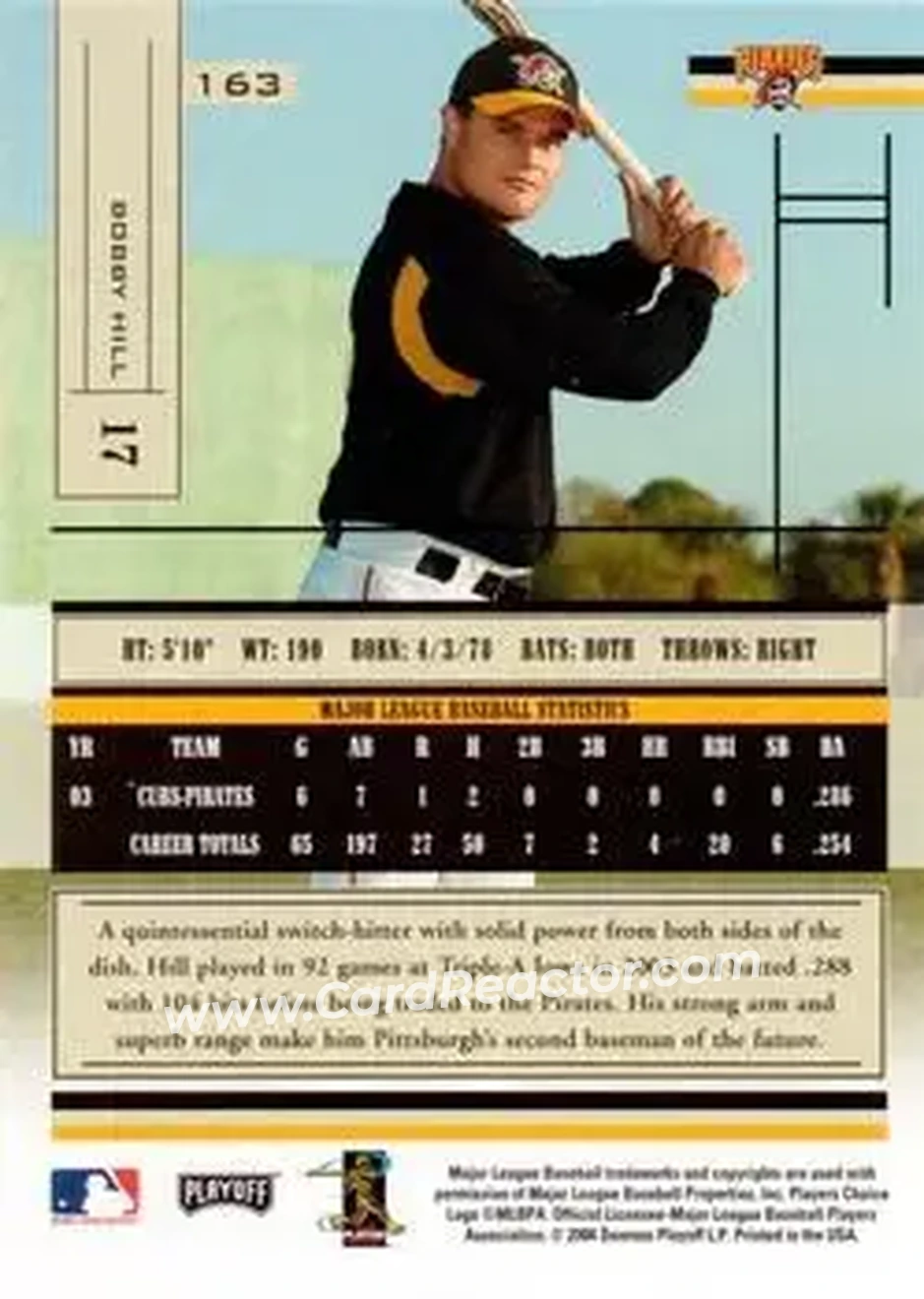 2004 Playoff Absolute Memorabilia - Retail #163 - Bobby Hill - Pittsburgh Pirates - Back