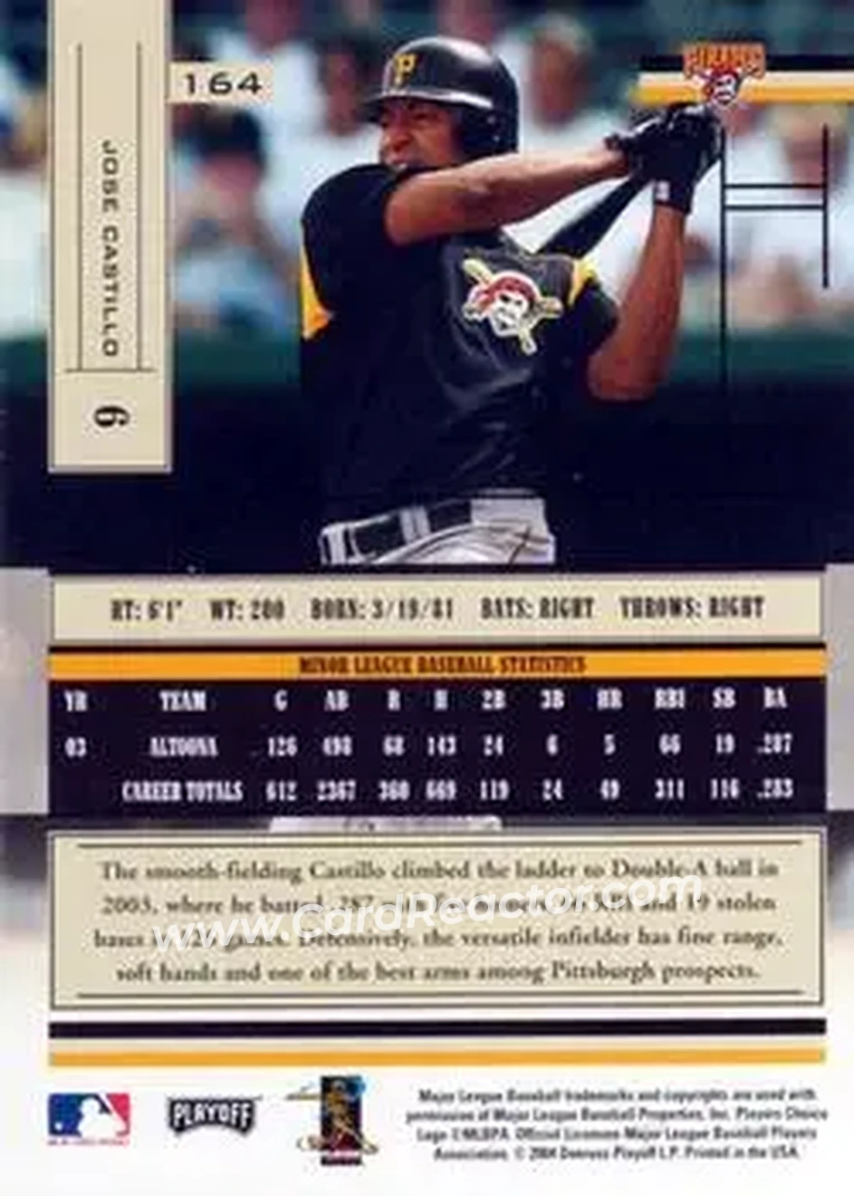 2004 Playoff Absolute Memorabilia - Retail #164 - Jose Castillo - Pittsburgh Pirates - Back