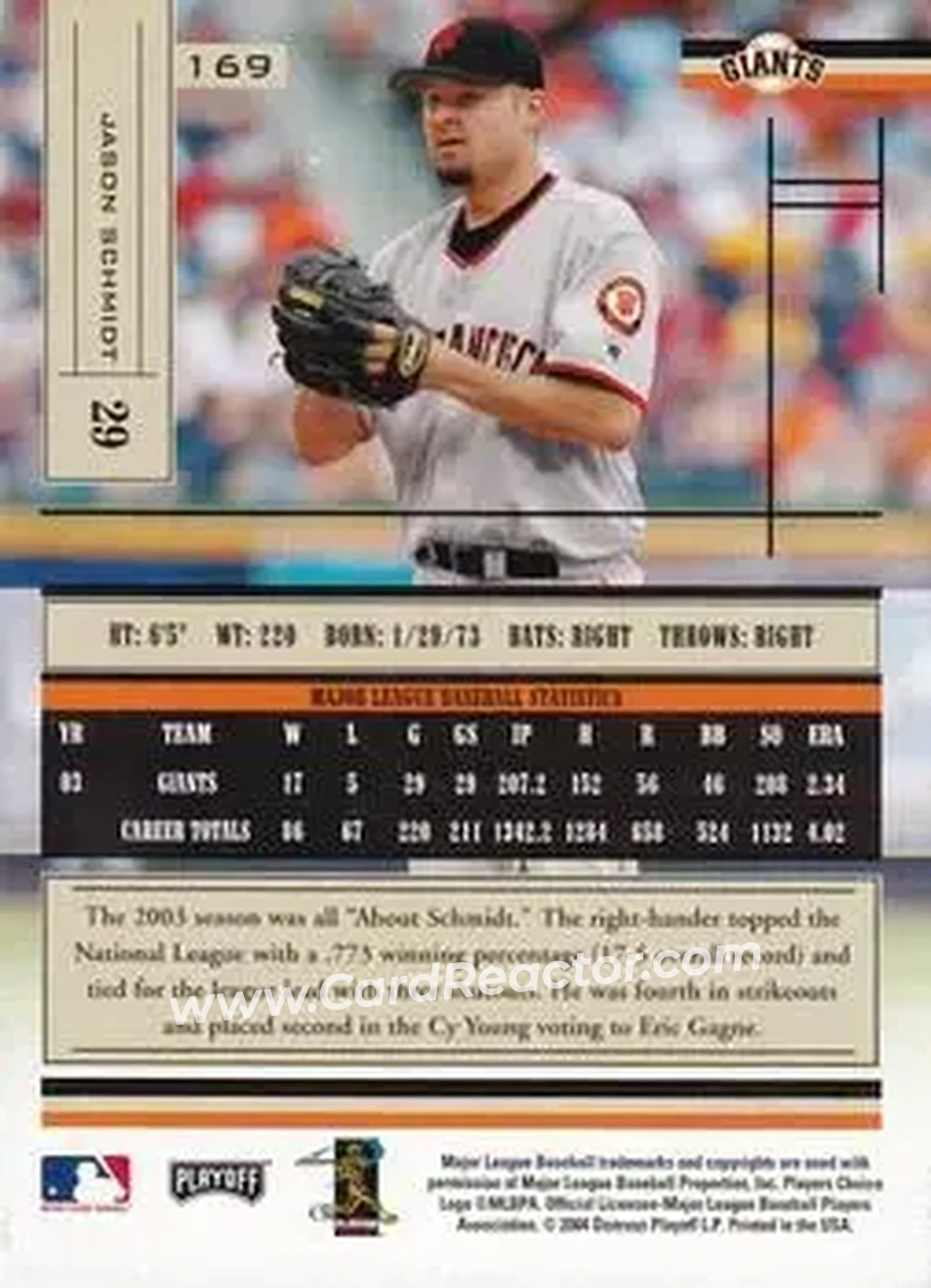 2004 Playoff Absolute Memorabilia - Retail #169 - Jason Schmidt - San Francisco Giants - Back