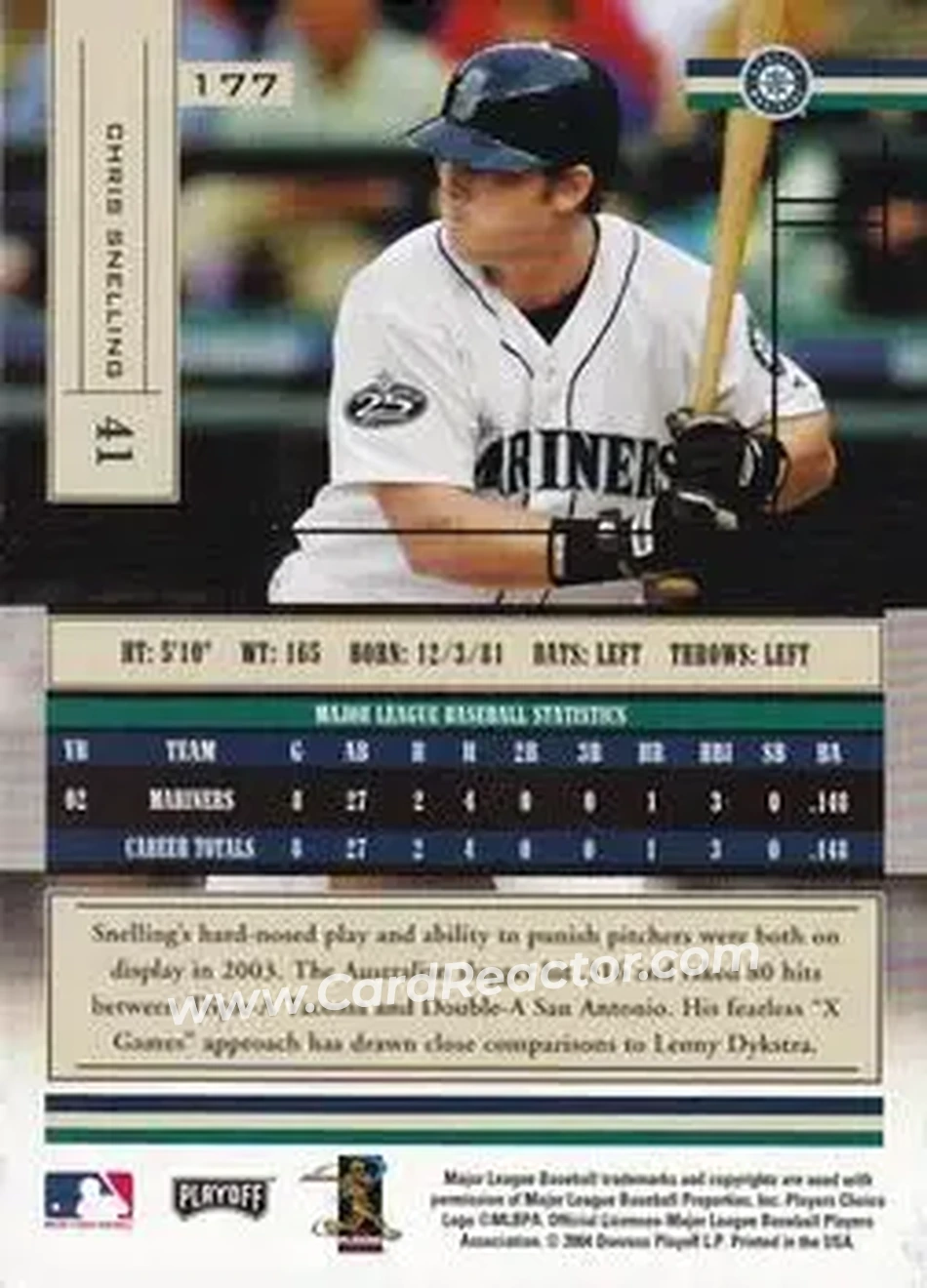 2004 Playoff Absolute Memorabilia - Retail #177 - Chris Snelling - Seattle Mariners - Back