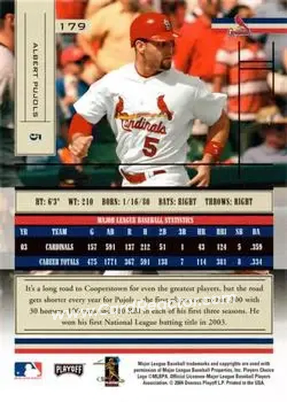 2004 Playoff Absolute Memorabilia - Retail #179 - Albert Pujols - St. Louis Cardinals - Back