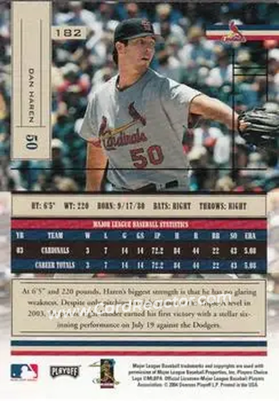 2004 Playoff Absolute Memorabilia - Retail #182 - Dan Haren - St. Louis Cardinals - Back