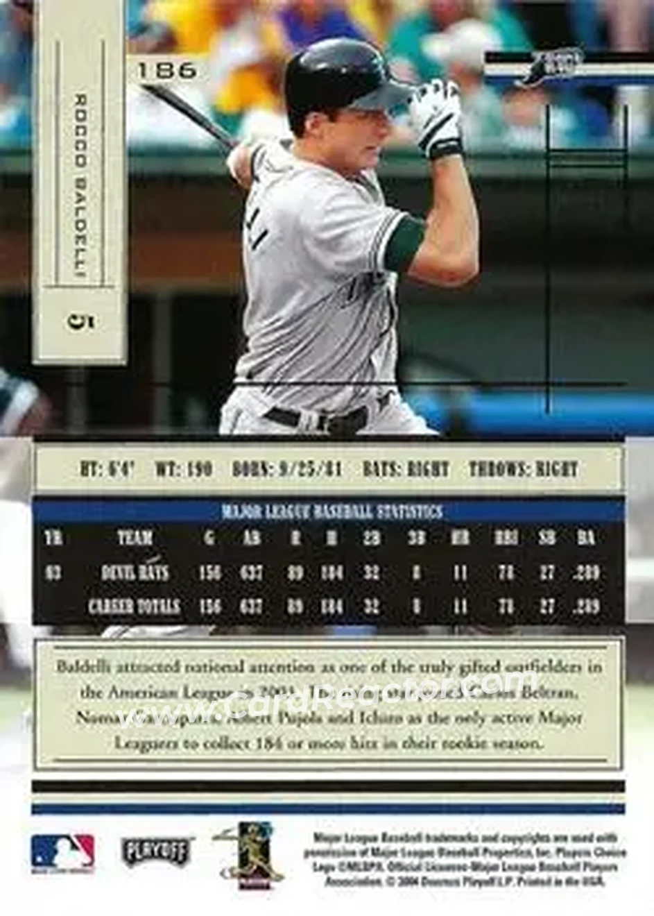 2004 Playoff Absolute Memorabilia - Retail #186 - Rocco Baldelli - Tampa Bay Devil Rays - Back