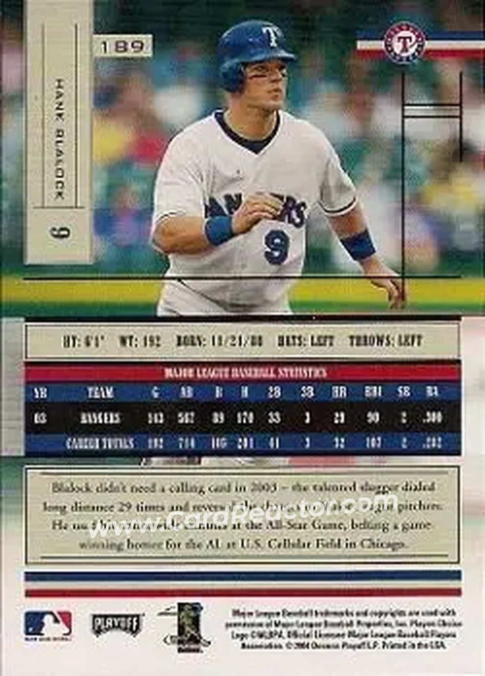 2004 Playoff Absolute Memorabilia - Retail #189 - Hank Blalock - Texas Rangers - Back