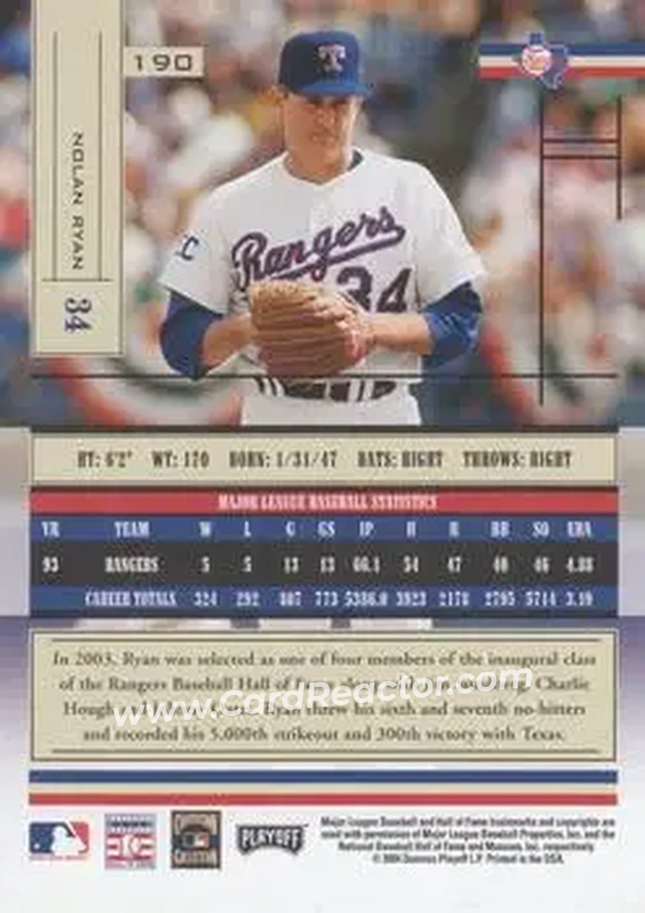 2004 Playoff Absolute Memorabilia - Retail #190 - Nolan Ryan - Texas Rangers - Back