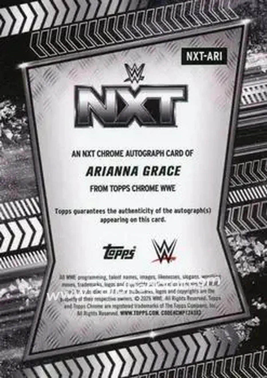 2026 Topps Chrome Sapphire Edition WWE - NXT Autographs Black #NXT-ARI - Arianna Grace - Back