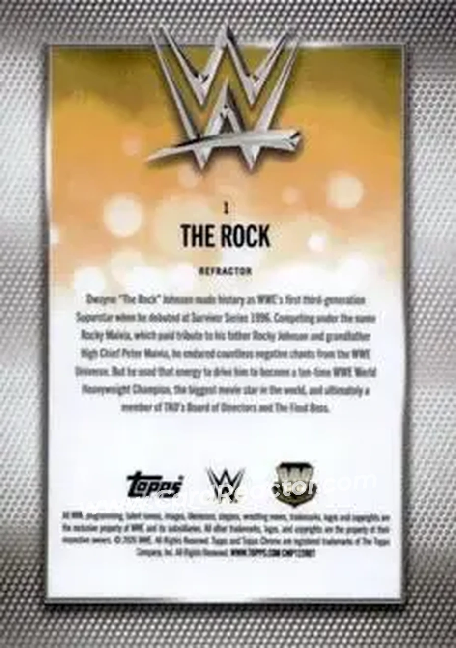 2026 Topps Chrome WWE - Refractor #1 - The Rock - Back 2026 Topps Chrome WWE - Refractor #1 - The Rock - Back