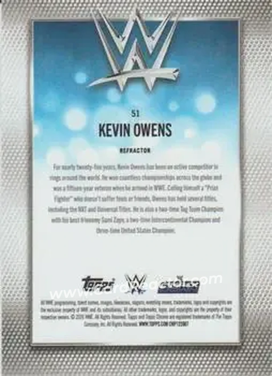 2026 Topps Chrome WWE - Refractor #51 - Kevin Owens - Back 2026 Topps Chrome WWE - Refractor #51 - Kevin Owens - Back
