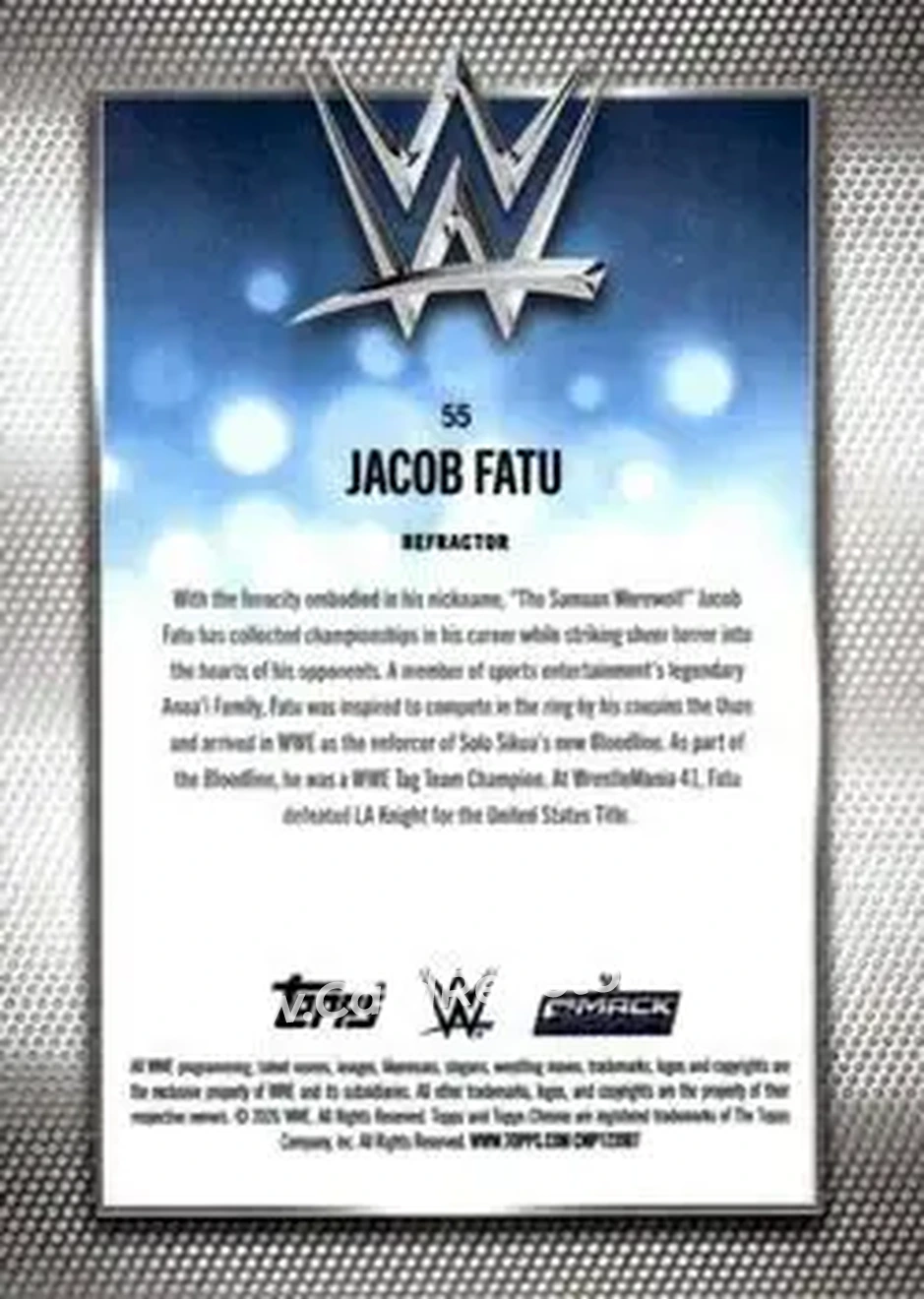 2026 Topps Chrome WWE - Refractor #55 - Jacob Fatu - Back 2026 Topps Chrome WWE - Refractor #55 - Jacob Fatu - Back