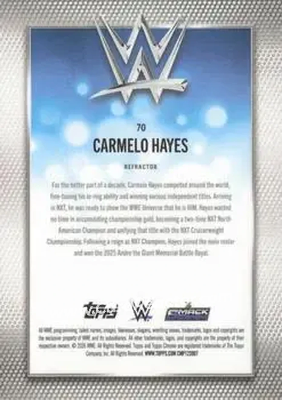 2026 Topps Chrome WWE - Refractor #70 - Carmelo Hayes - Back