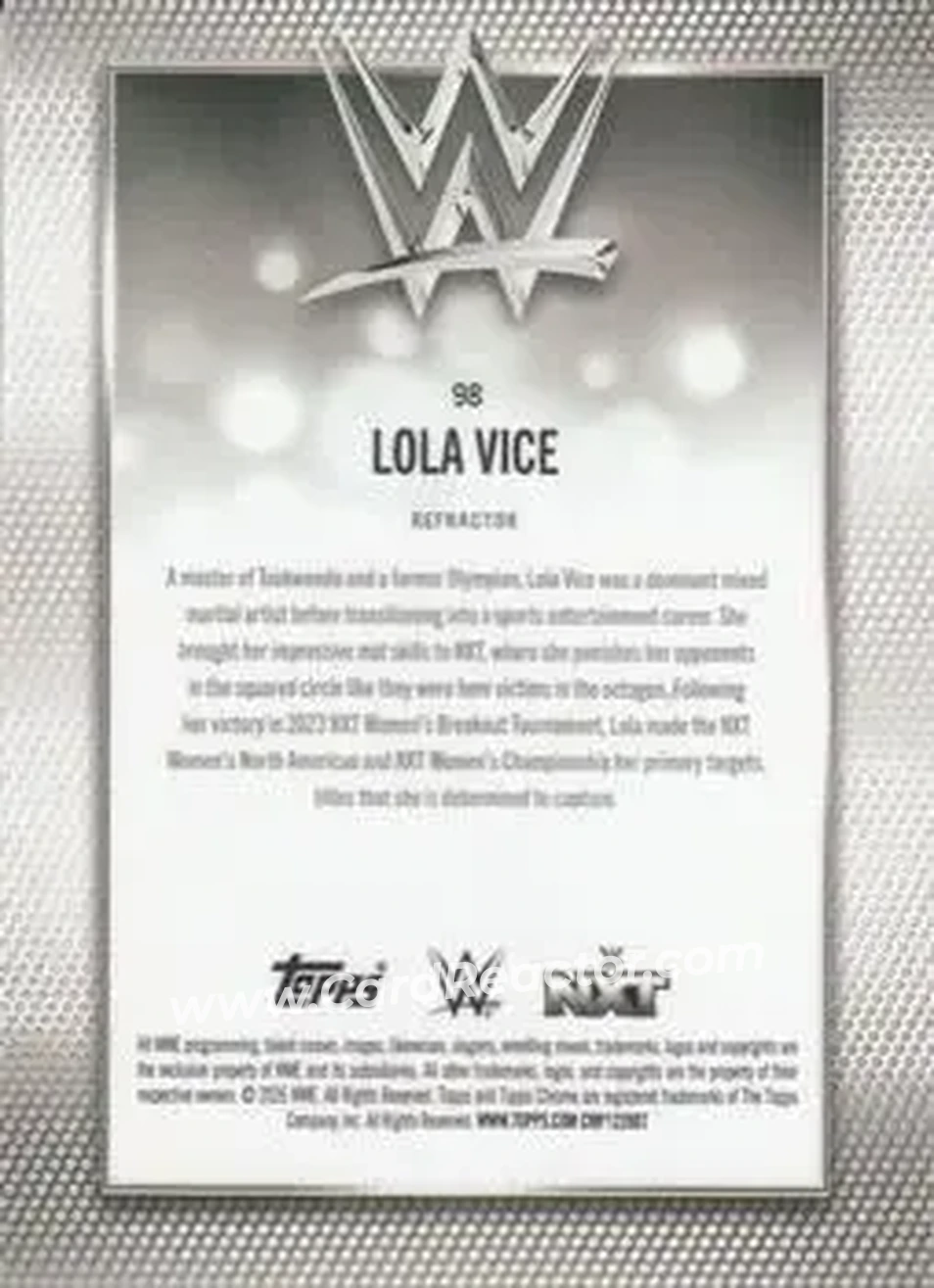 2026 Topps Chrome WWE - Refractor #98 - Valerie Loureda - Back 2026 Topps Chrome WWE - Refractor #98 - Valerie Loureda - Back