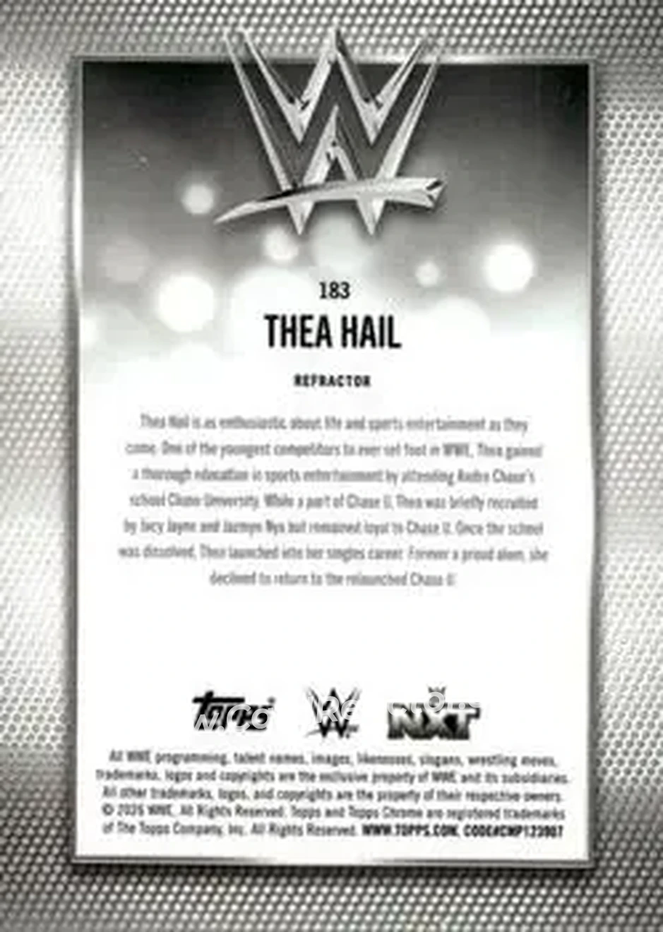 2026 Topps Chrome WWE - Refractor #183 - Thea Hail - Back 2026 Topps Chrome WWE - Refractor #183 - Thea Hail - Back