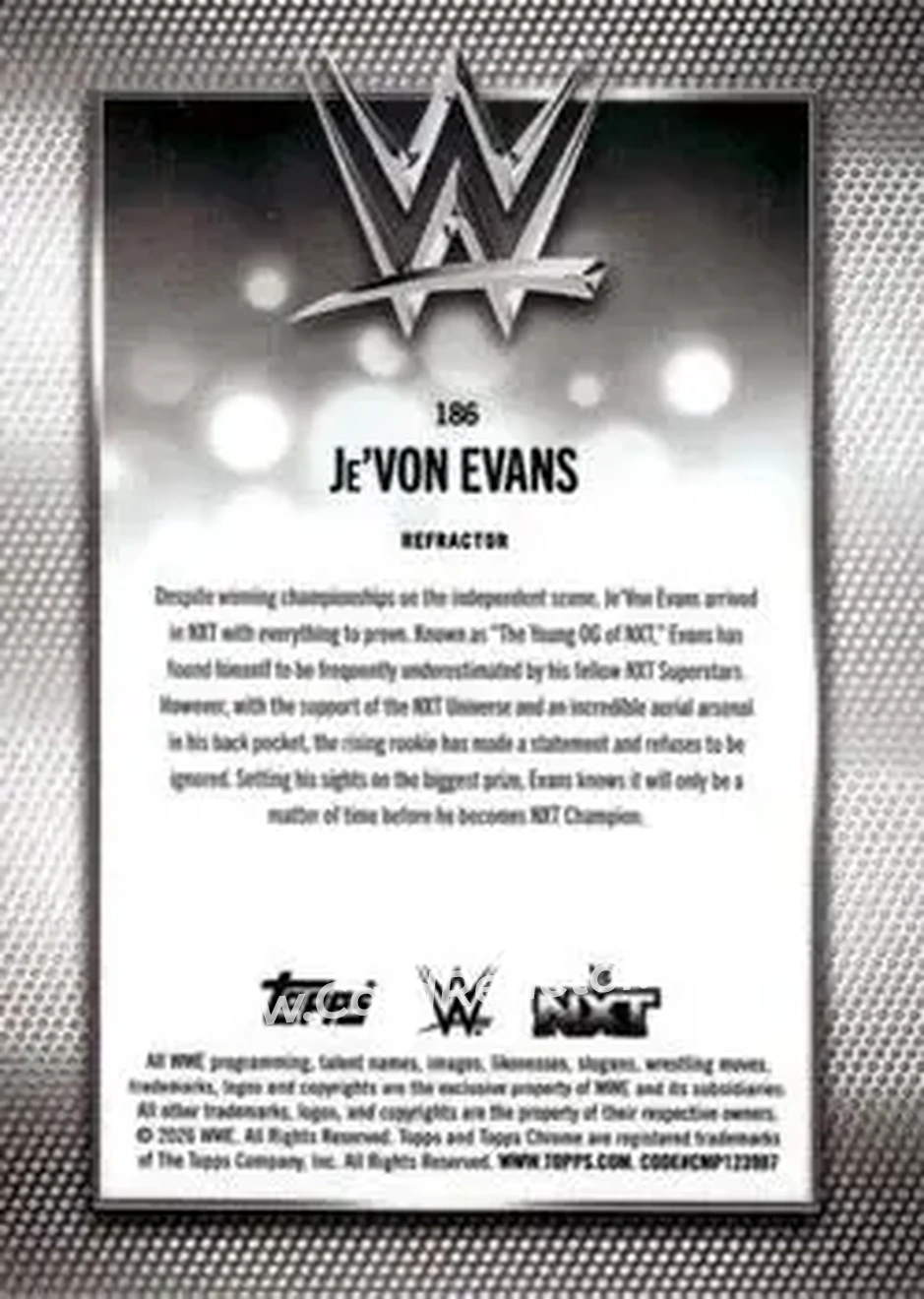 2026 Topps Chrome WWE - Refractor #186 - Je'Von Evans - Back 2026 Topps Chrome WWE - Refractor #186 - Je'Von Evans - Back
