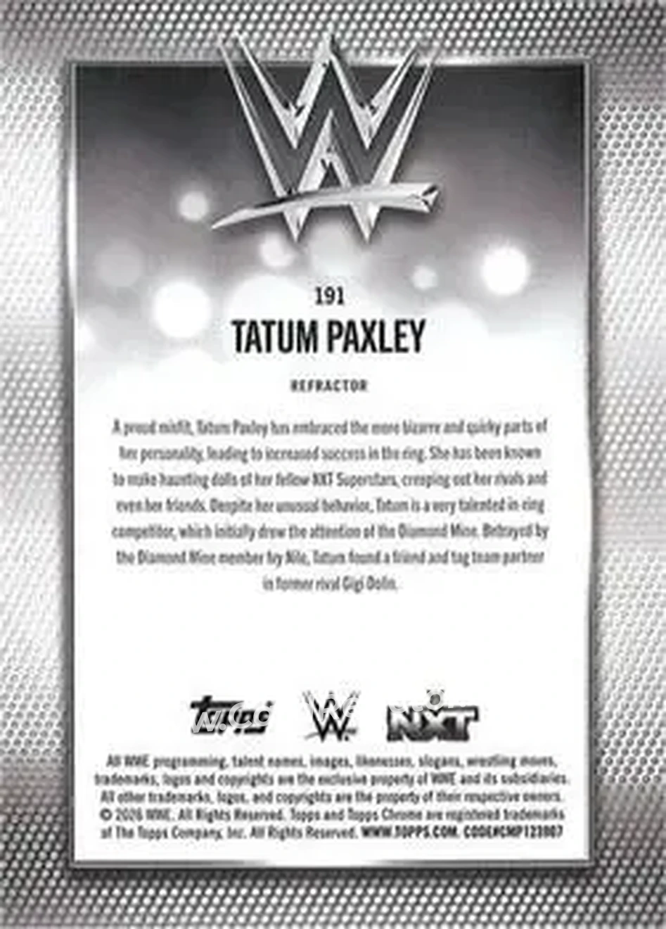 2026 Topps Chrome WWE - Refractor #191 - Tatum Paxley - Back