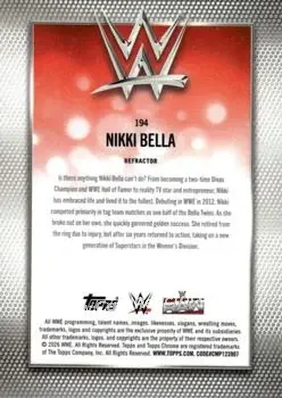 2026 Topps Chrome WWE - Refractor #194 - Nikki Bella - Back