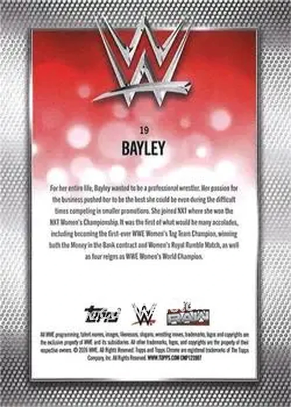 2026 Topps Chrome WWE - Magenta Refractor #19 - Bayley - Back 2026 Topps Chrome WWE - Magenta Refractor #19 - Bayley - Back