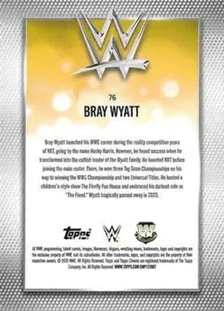 2026 Topps Chrome WWE - Magenta Refractor #76 - "The Fiend" Bray Wyatt - Back
