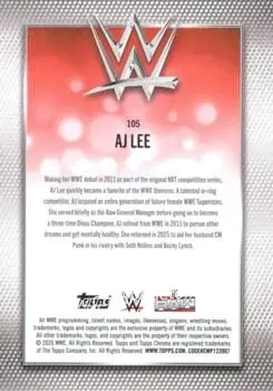 2026 Topps Chrome WWE - Magenta Refractor #105 - AJ Lee - Back