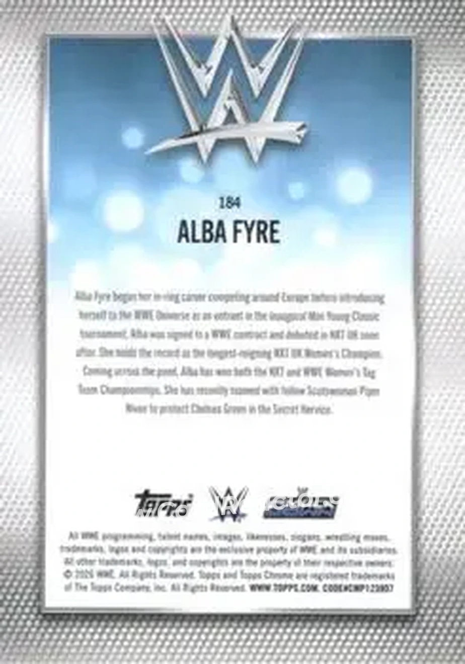 2026 Topps Chrome WWE - Magenta Refractor #184 - Alba Fyre - Back 2026 Topps Chrome WWE - Magenta Refractor #184 - Alba Fyre - Back