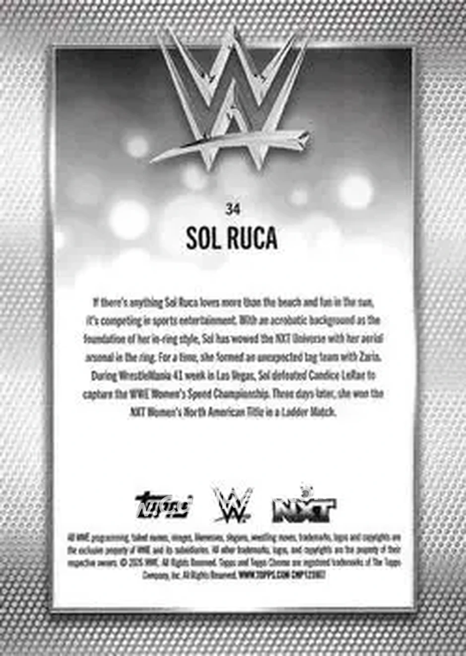 2026 Topps Chrome WWE - Teal Refractor #34 - Sol Ruca - Back 2026 Topps Chrome WWE - Teal Refractor #34 - Sol Ruca - Back